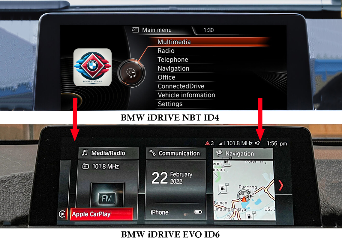 BMW NBT EVO iD4 to iD6 flash upgrade with CarPlay Full Screen
