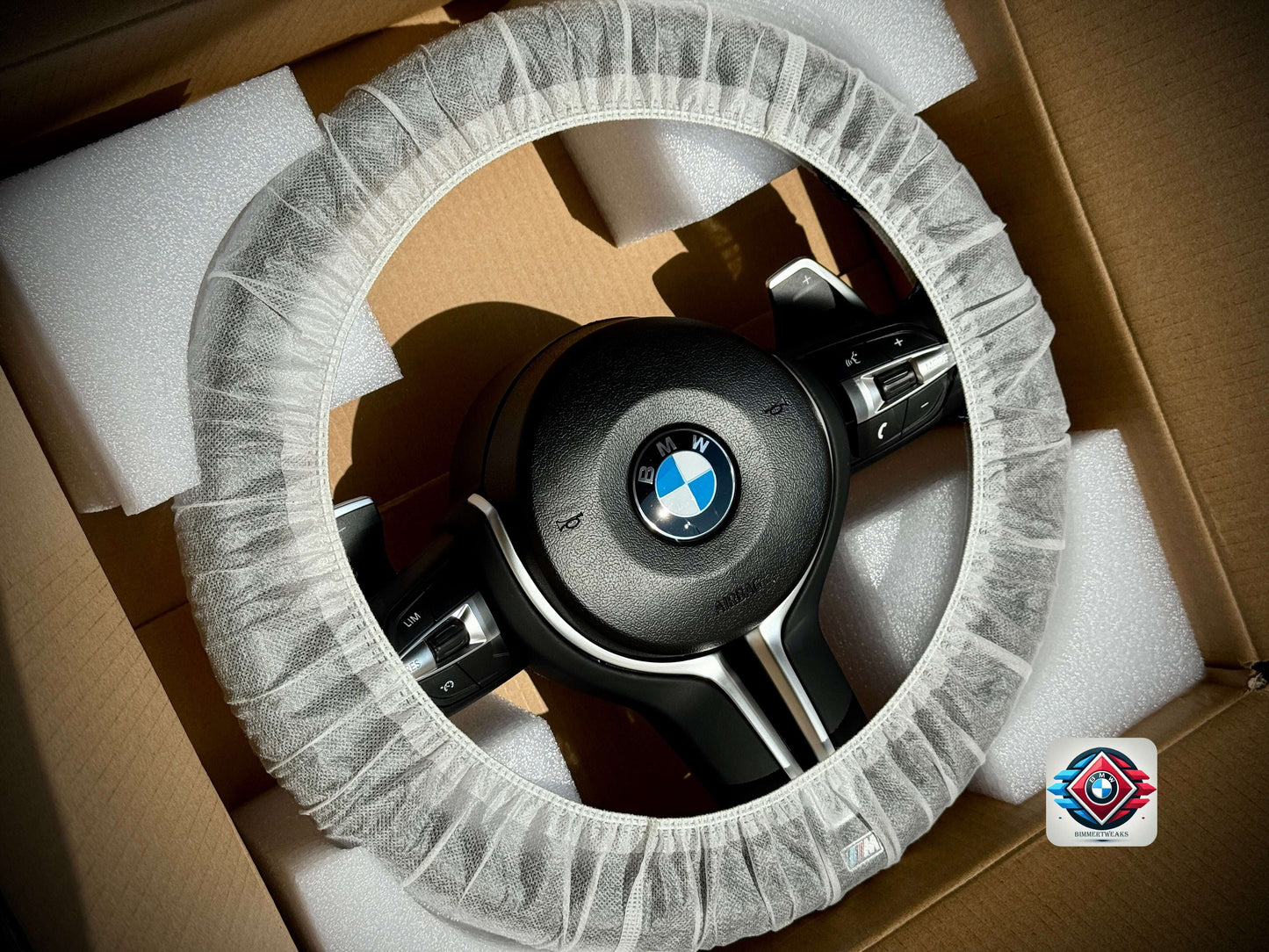 Volan piele BMW M Sport cu padele pentru seria F - aspect original OEM BimmerTweaks