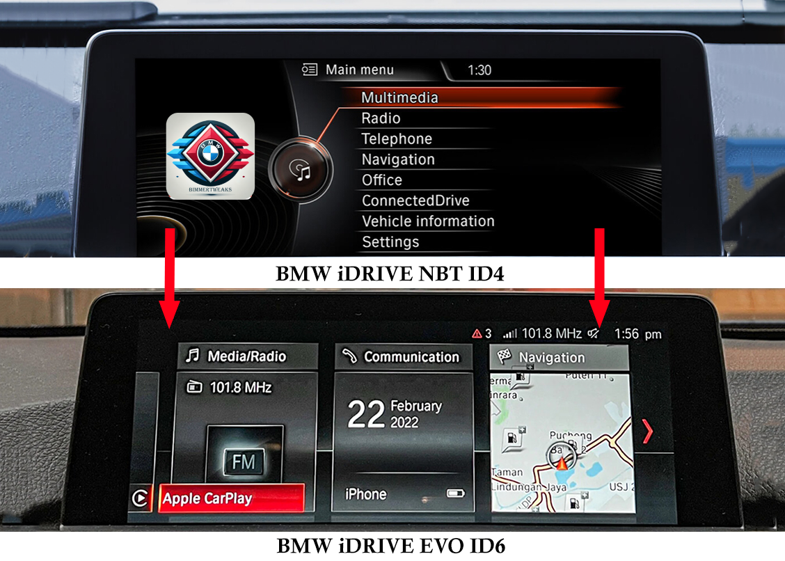 BMW NBT EVO iD4 to iD6 flash upgrade with CarPlay Full Screen BimmerTweaks